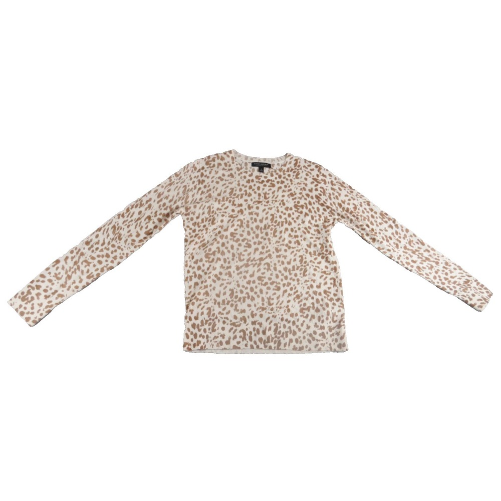 Banana Republic Sweater Womens S 100% Merino Wool Leopard Print Crew Neck Knit